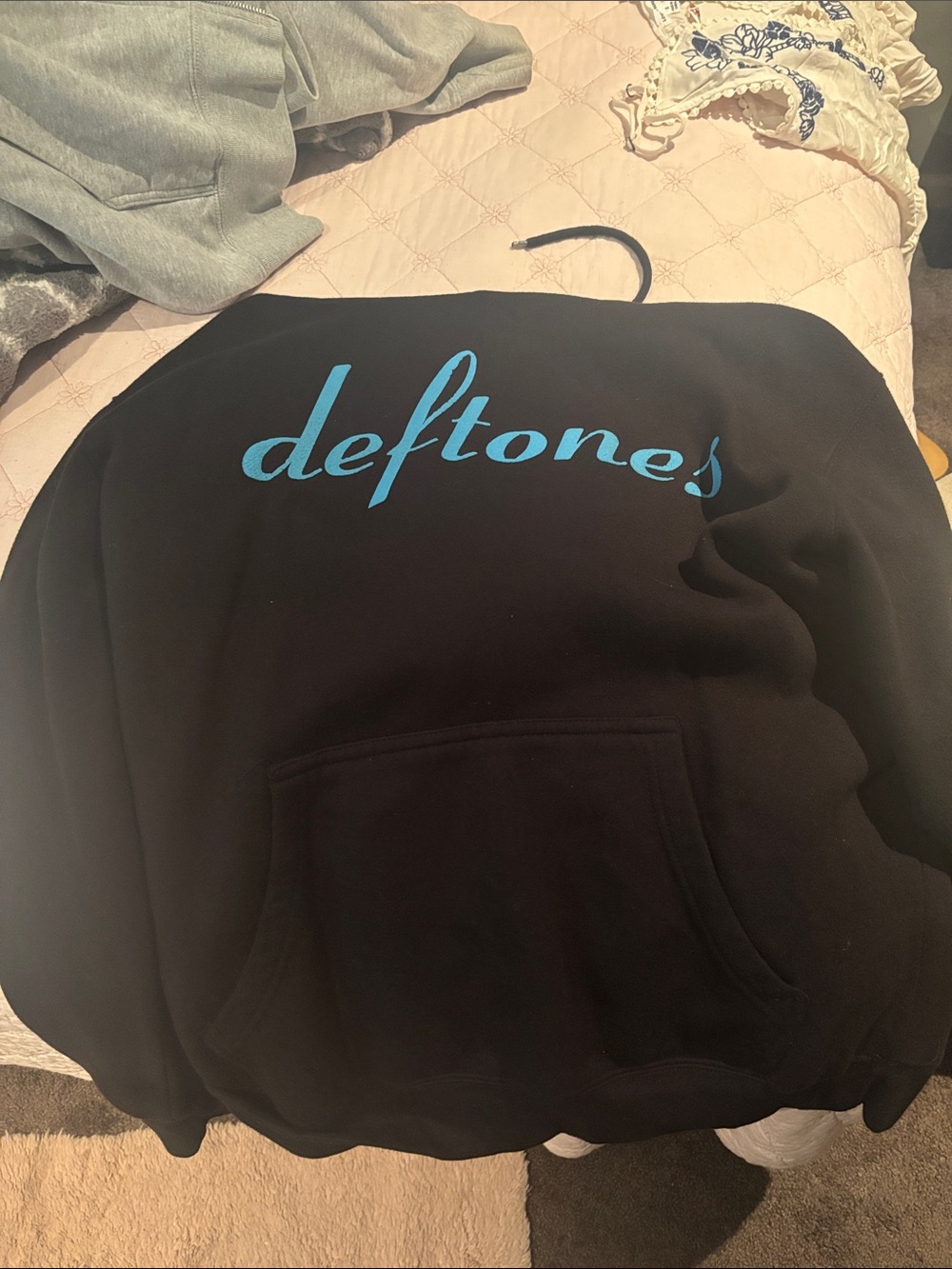 Deftones Black Graphic Pullover Hoodie with Teal Logo